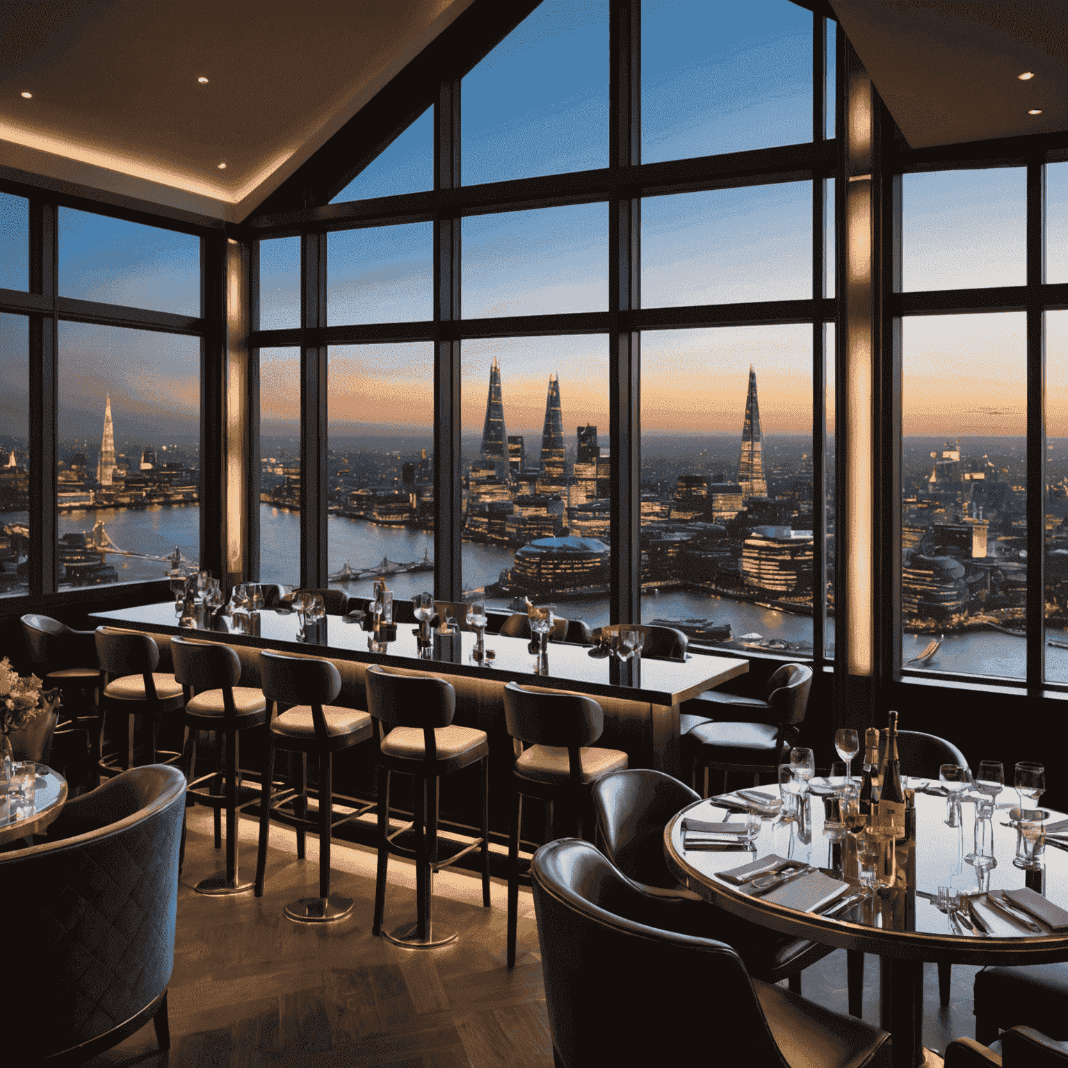 Shangri-La The Shard's GŎNG bar with panoramic views of London's skyline including Tower Bridge and the Thames